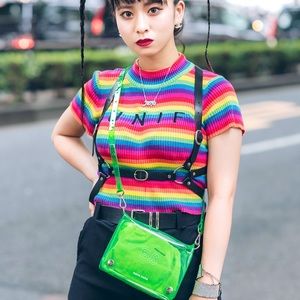 UNIF Lenny Top in Rainbow Stripe Small